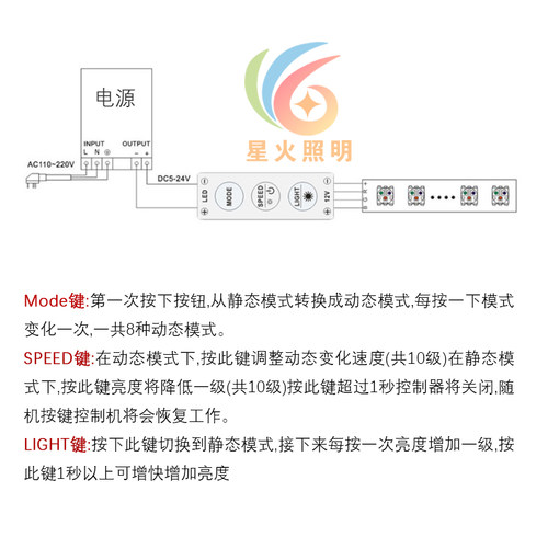 LED单色灯带七彩RGB12V迷你3键控制器三键开关手动调光器爆闪呼吸