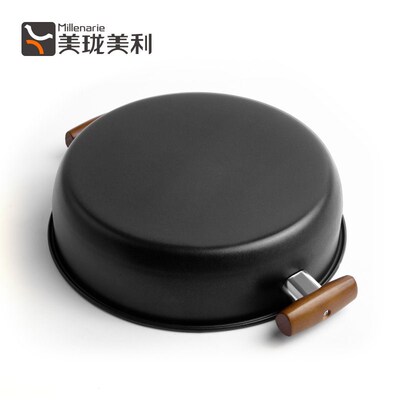 美珑美利黑晶铁锅系列28cm多功能锅 平底煎锅平底双耳锅少油烟锅