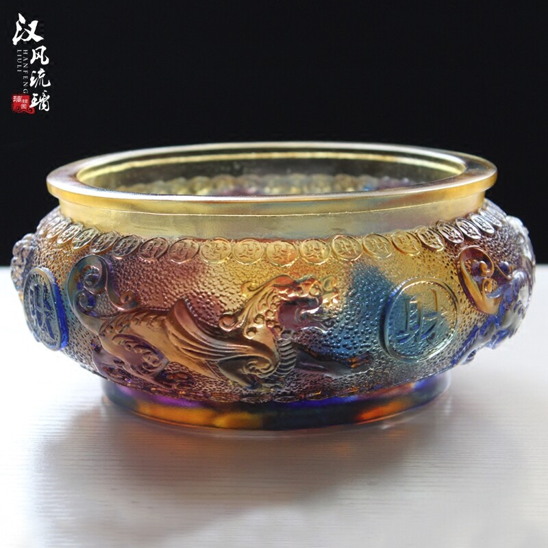 古法真琉璃貔貅聚宝盆真琉璃摆件家居工艺品客厅摆设开业招财礼品