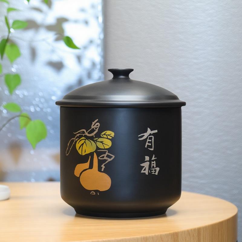 建水紫陶茶叶罐小号一斤装醒散茶密封防潮储存罐普洱手工家用醒茶