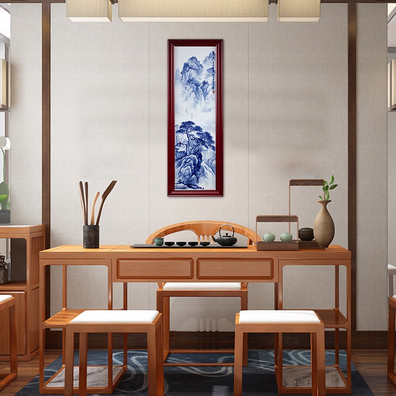 景德镇瓷板画陶瓷手绘装饰画中式客厅沙发背景墙壁画定制挂画竖版