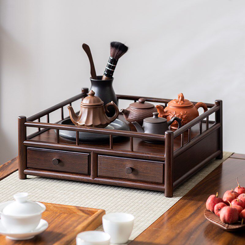 桌面茶具茶叶摆件展示小型博古架楠竹中式紫砂壶茶杯收纳置物架子