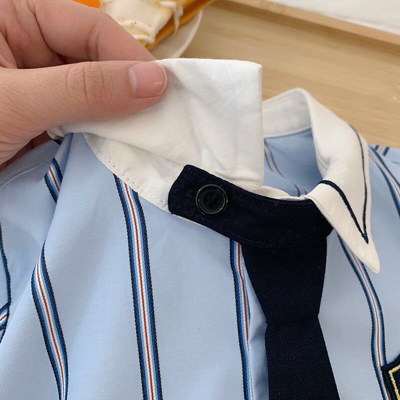 童装女童学院风夏季衬衫JK制服短裙短裤两件套装幼儿园毕业礼服