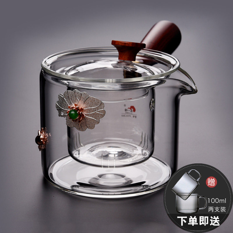 镶银加厚耐热全玻璃茶壶电陶炉侧把煮茶器普洱泡茶壶带过滤花茶壶