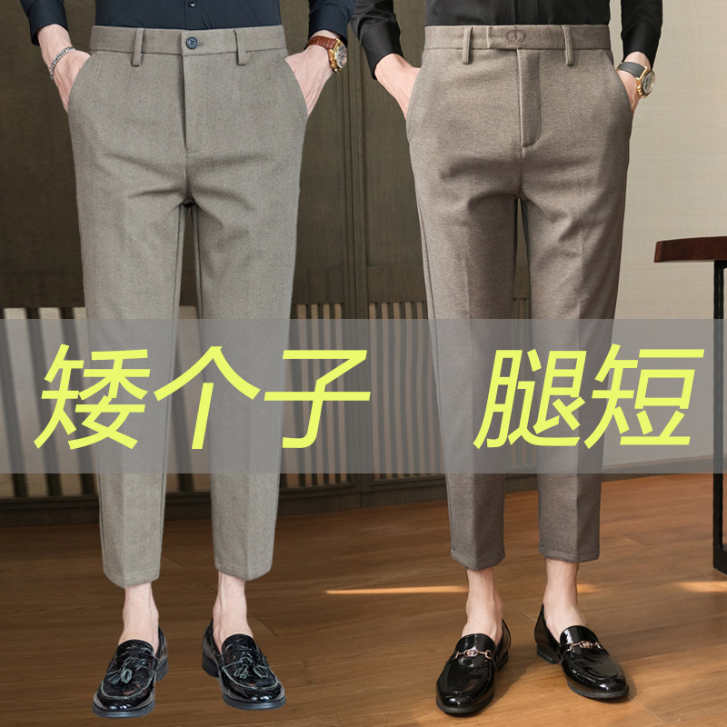 毛呢男裤子8八分休闲裤加厚款商务西裤修身商务秋冬季冬款9九分裤