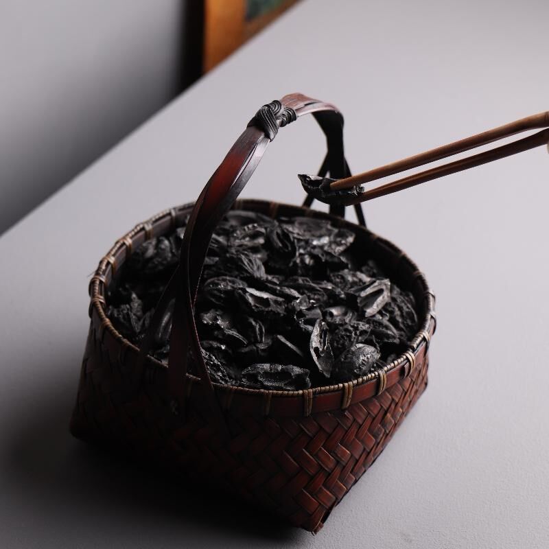 七月七竹编碳篓茶室木炭收纳篮手工碳筐围炉煮茶核桃碳置物篮炭钵
