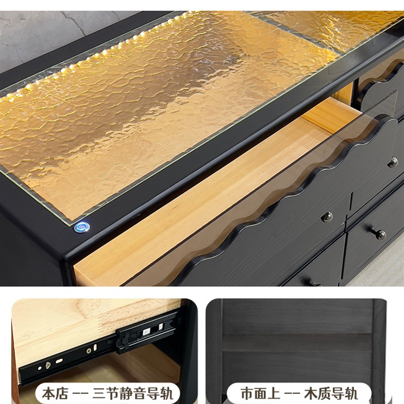 蓝色理想实木梳妆台斗柜一体中古风卧室收纳柜首饰柜化妆桌梳妆镜