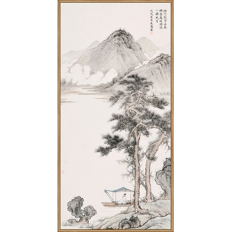 新中式玄关装饰松树国画走廊竖版水墨山水挂画中国风走廊走廊定做