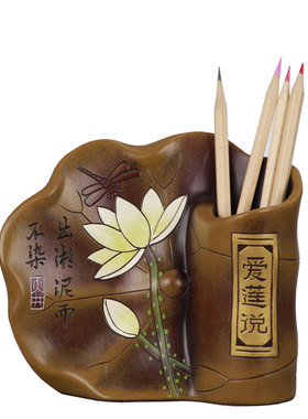 创意非遗彩陶瓷笔筒老师同学教师节礼物装饰办公桌收纳摆件工艺品
