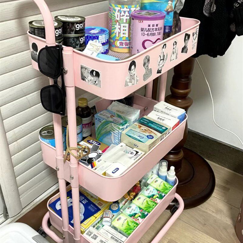 全金属拉斯克手推车厨房置物架婴儿新生儿用品带轮移动落地收纳架
