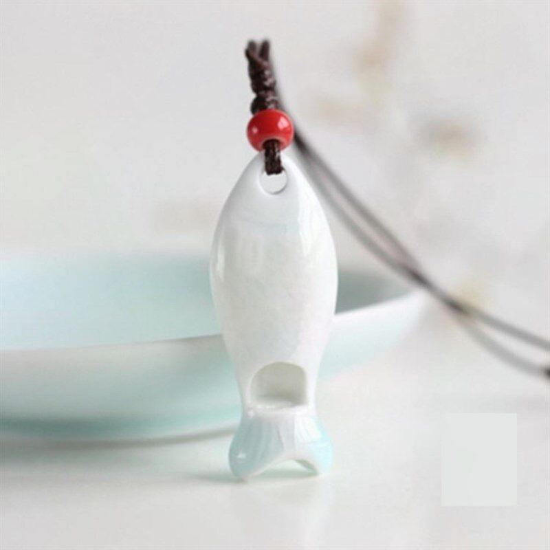 古风简约小鱼毛衣链 手工陶瓷口哨子