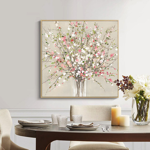 纯手工绘画静物花瓶过道入户玄关挂画美式客厅餐厅装饰画油画单幅