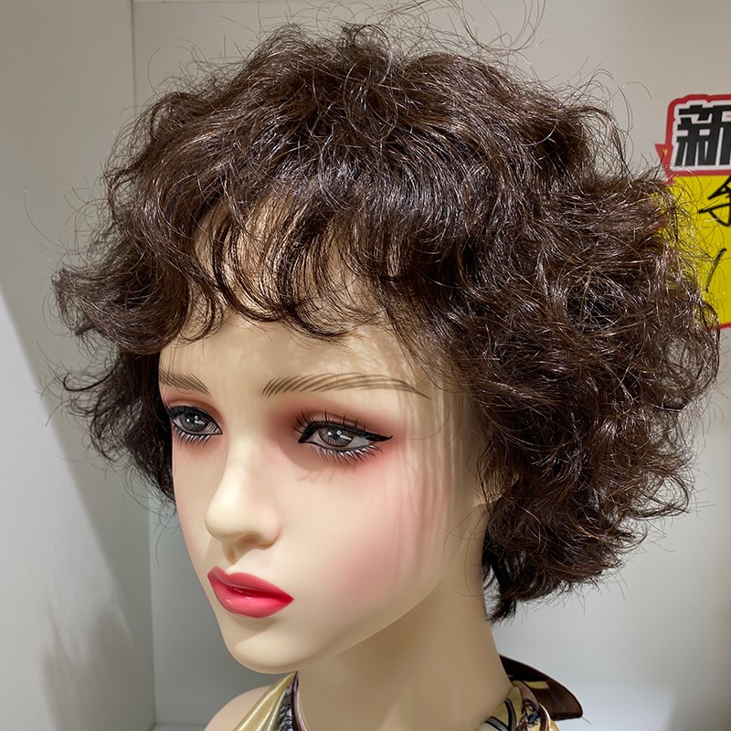 全头套假发女短卷发全头套中老年女士妈妈假发套全真发全手织