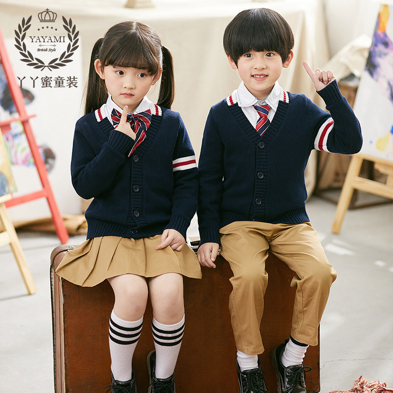 儿童校服幼儿园园服春秋毛衣开衫套装英伦学院风中小学生校服班服