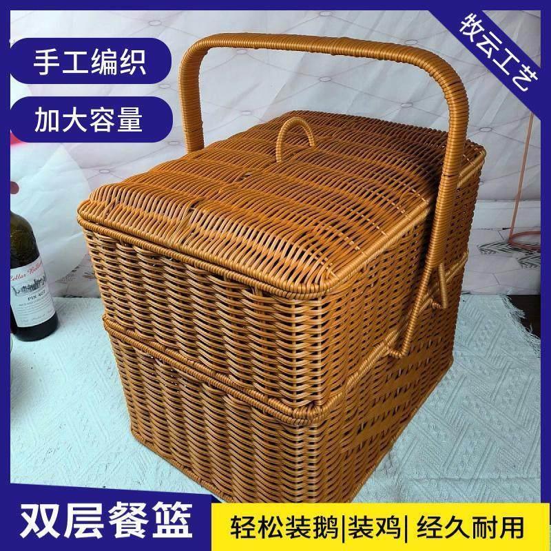 爆款手编提篮拜拜篮喜庆乔迁礼篮伴手篮拜神专用篮子多层饭菜篮子