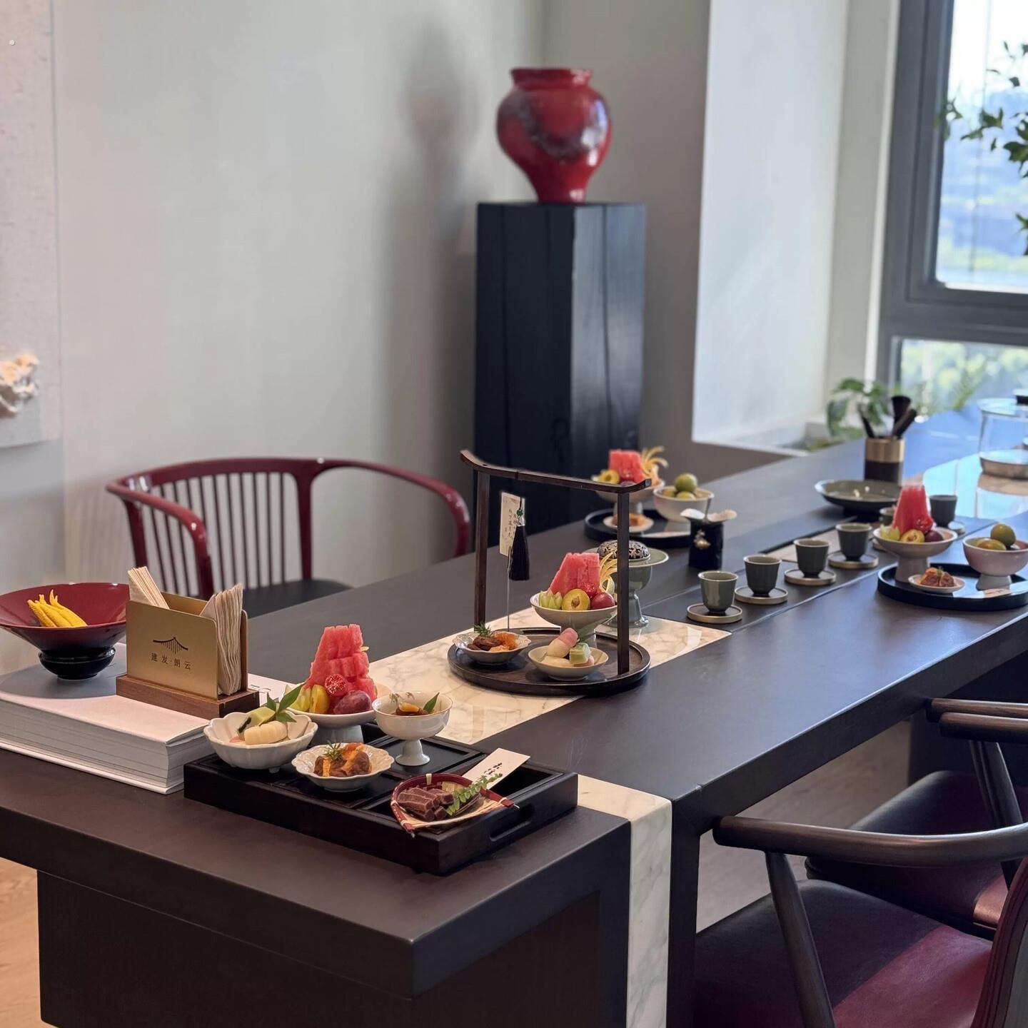 茶室民宿售楼部布置接待新中式茶歇盘摆台茶点点心盘糕点下午茶