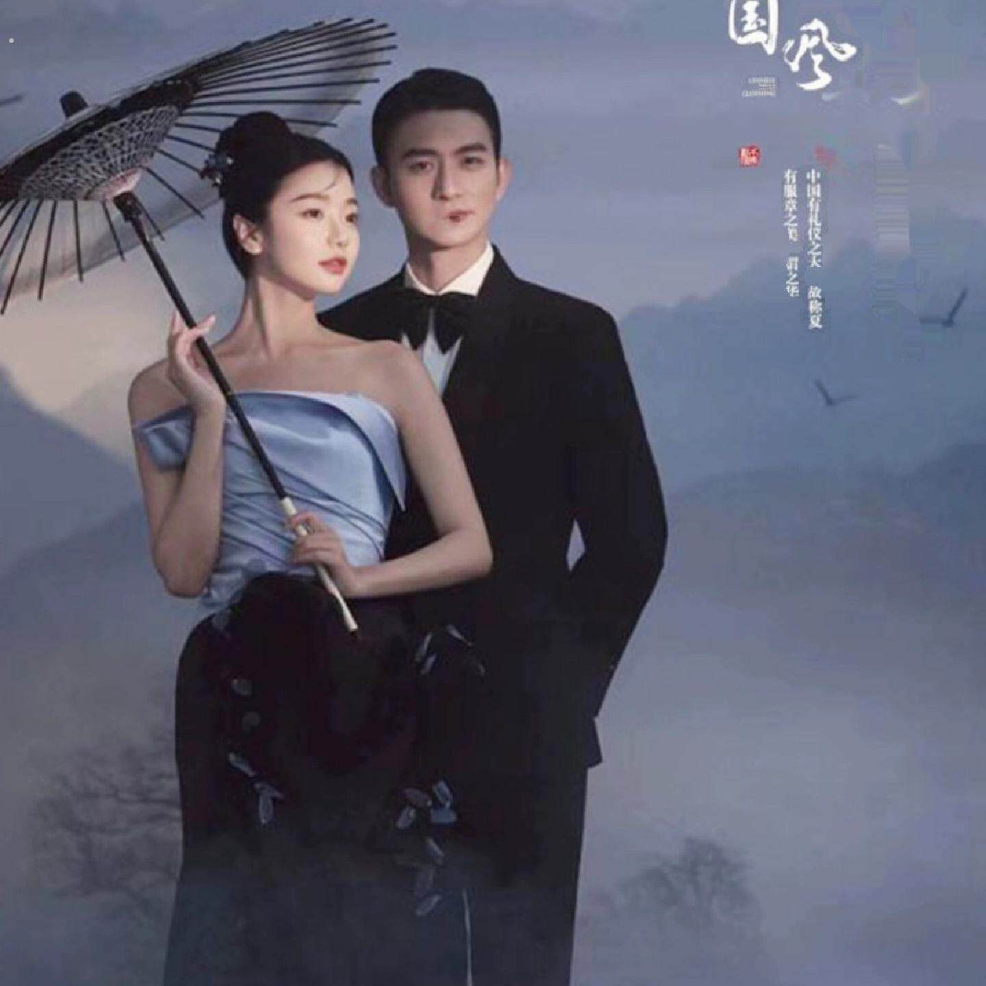 新款婚纱摄影中式写真古装古典道具黑色水墨画真丝工艺伞中国风