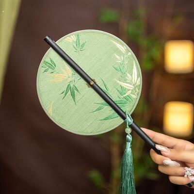 迷你腰扇古典可卷箭竹杆扇子折叠小巧便携汉服拍照日常扇纳凉团扇