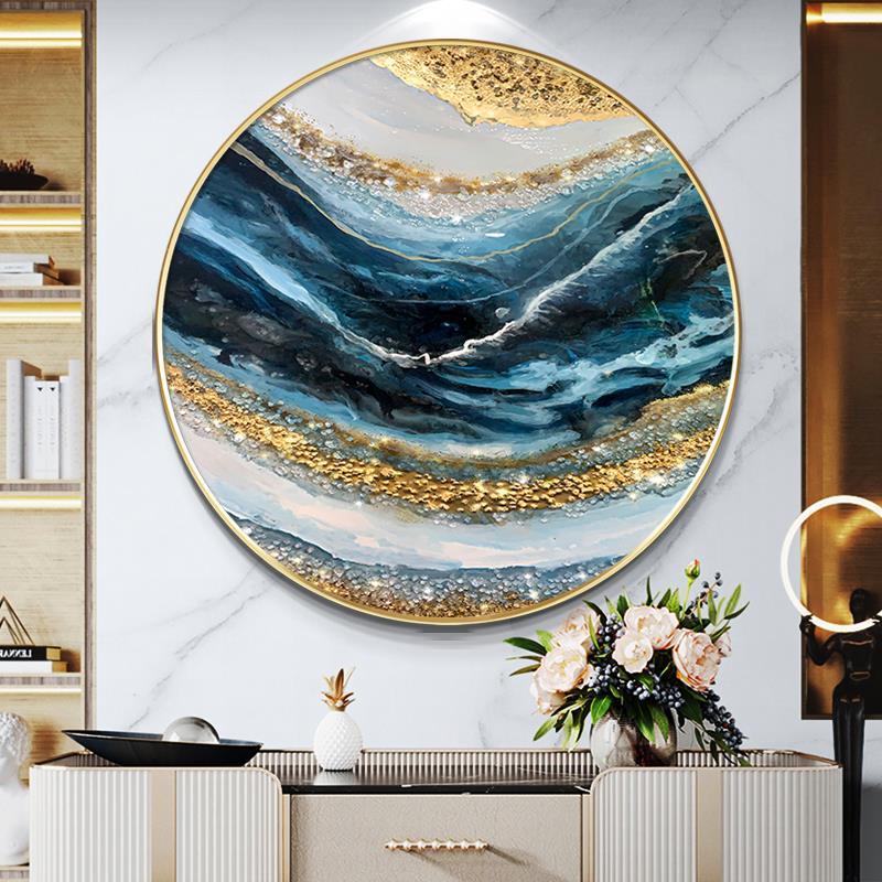 手绘圆形入户玄关装饰画灯画轻奢客厅挂画高级感水晶走廊餐厅墙画