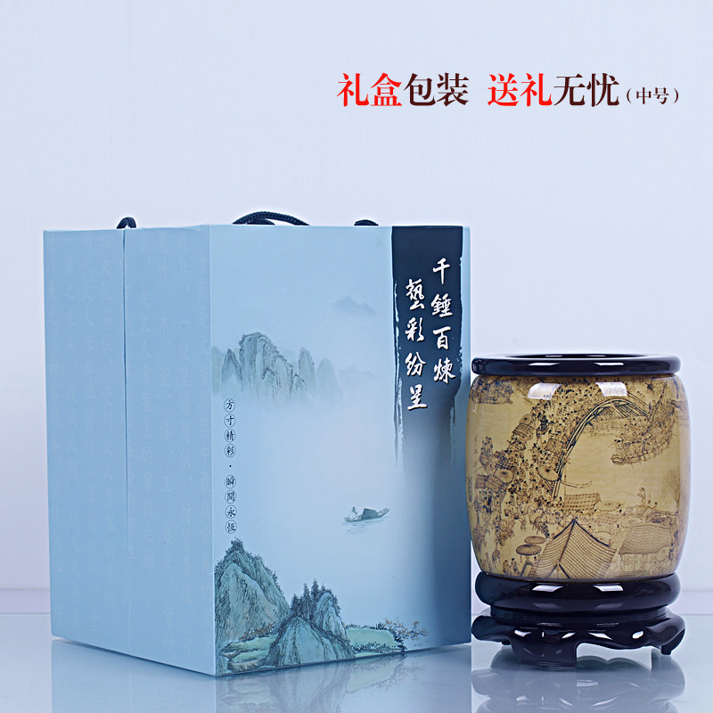 旋转笔筒国风礼品办公室桌面收纳盒文具摆件大号马到成功送领导