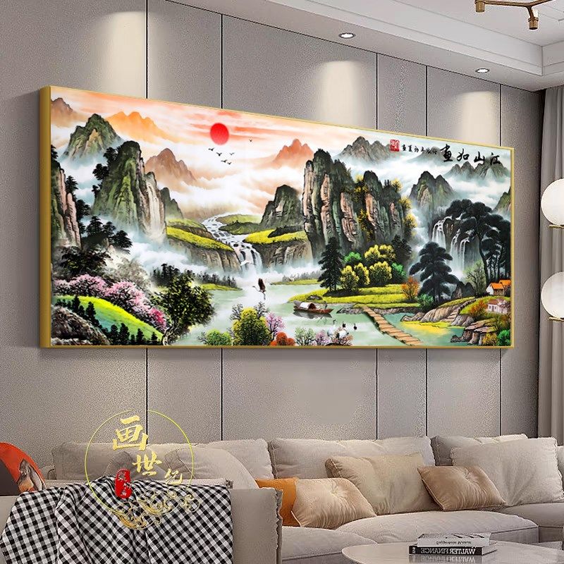 鸿运当头客厅装饰画长城风景单幅挂画办公室墙画中式沙发背景国画
