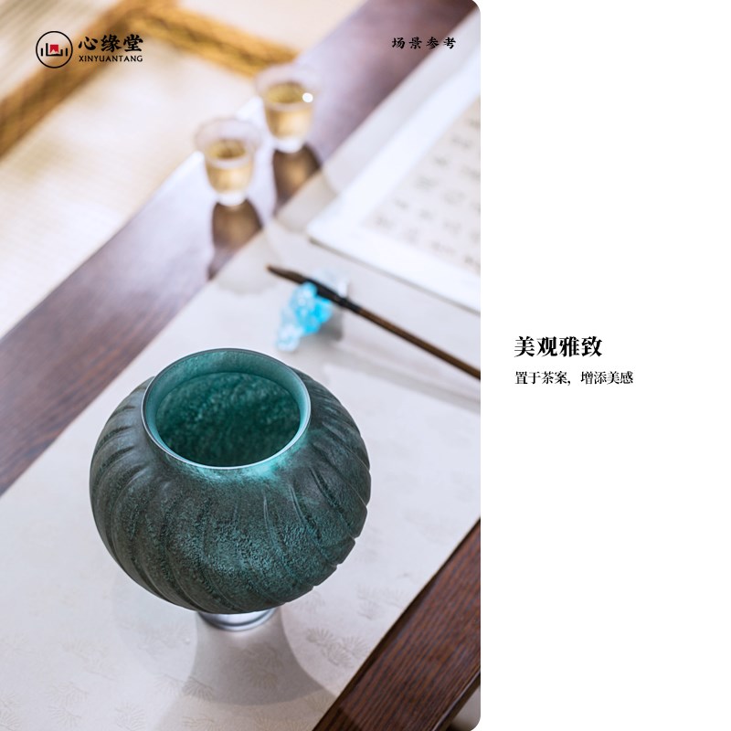 心缘堂琉璃花瓶熙光花器花插水盂透明简约家居茶室琉璃摆件