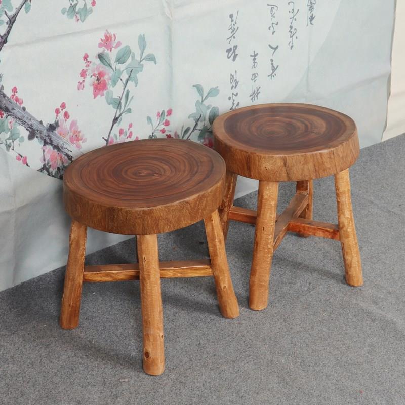 香樟木圆凳餐凳实木矮凳四脚小凳子换鞋凳创意休闲风家具板凳原木