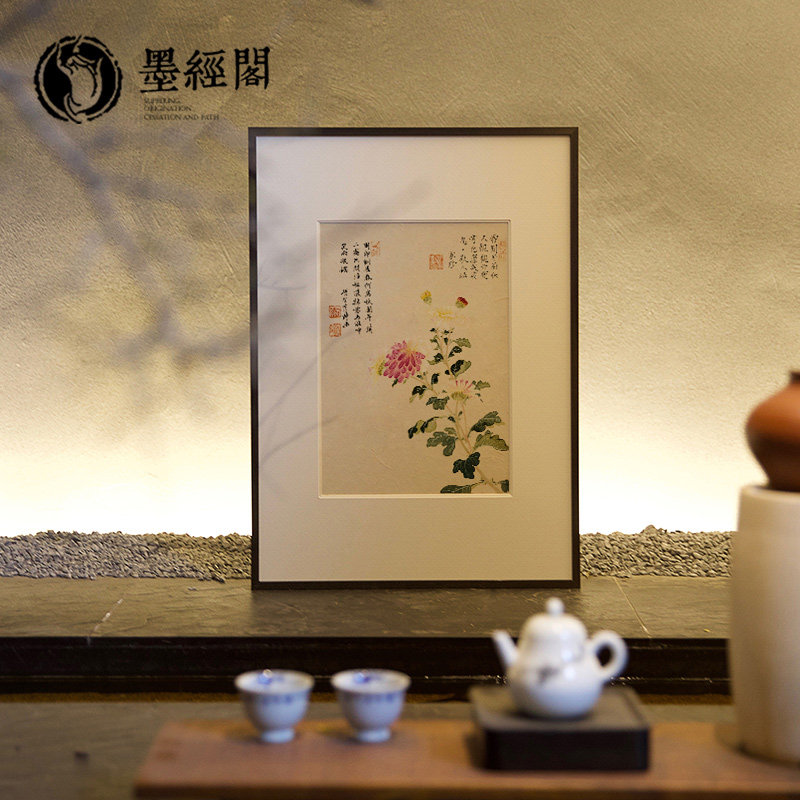 新中式摆台卧室装饰画客厅背景墙挂画茶室禅意花鸟字画实木装裱