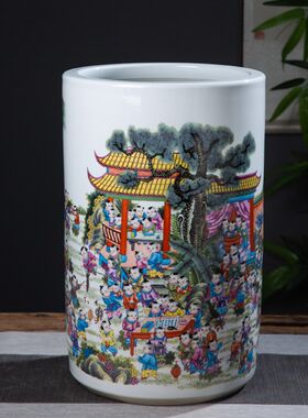 景德镇陶瓷器书画缸卷轴缸箭筒剑筒字画缸书房收纳花瓶百子图童子