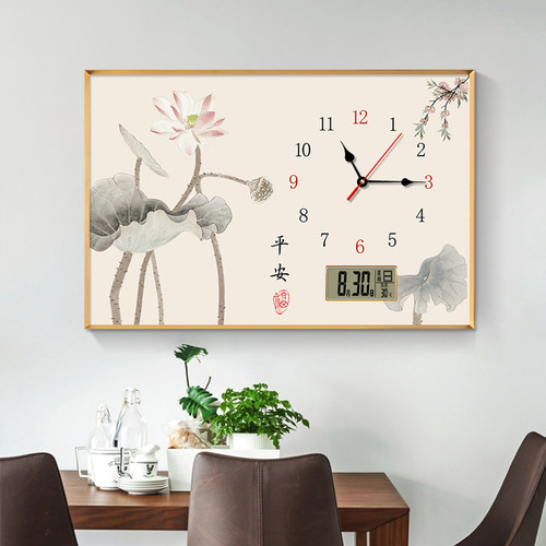 电子万年历免打孔新款新中式电表箱装饰画遮挡配电箱挂画带钟表