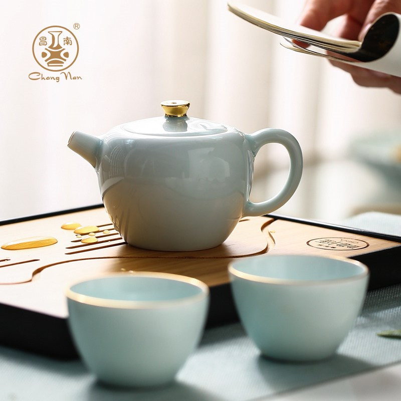 昌南一壶二杯功夫茶具小套装景德镇影青一壶两杯2人陶瓷茶壶茶杯图片