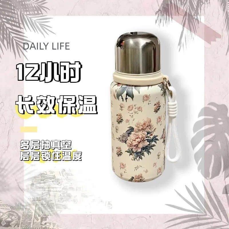 高颜值复古保温杯子不锈钢水杯带盖便携可爱长效锁温轻量化易携带
