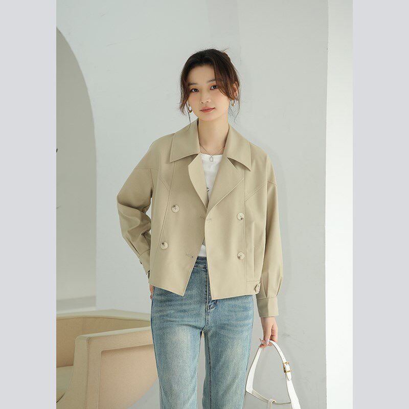 奈格薇儿小个子短款风衣女春秋2024新款休闲气质双排扣时尚短外套