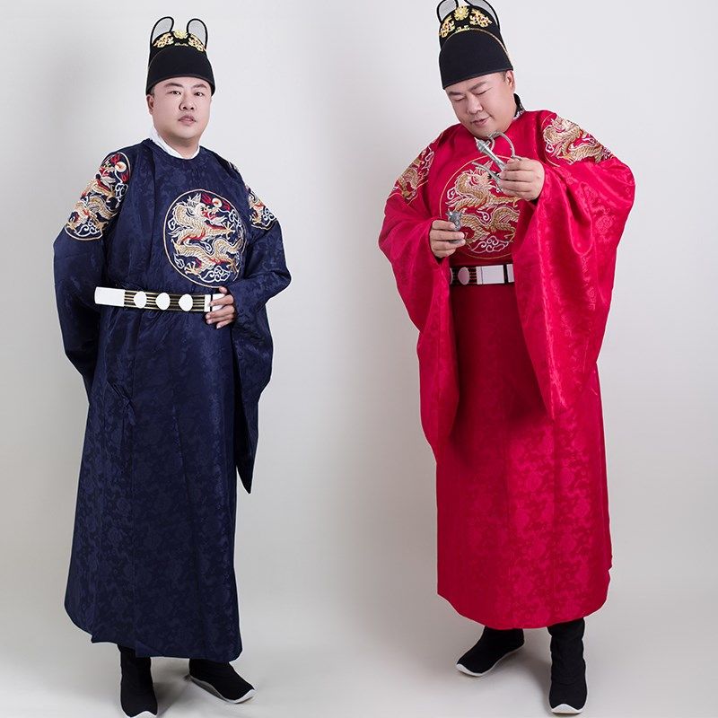明制圆领袍男士汉服红色中式婚服婚礼主持人司仪服装大码宋朝大衫