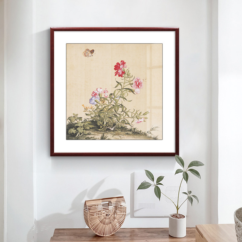 郎世宁花鸟画新中式餐厅装饰画古典工笔画仙萼长春图餐馆饭厅挂画