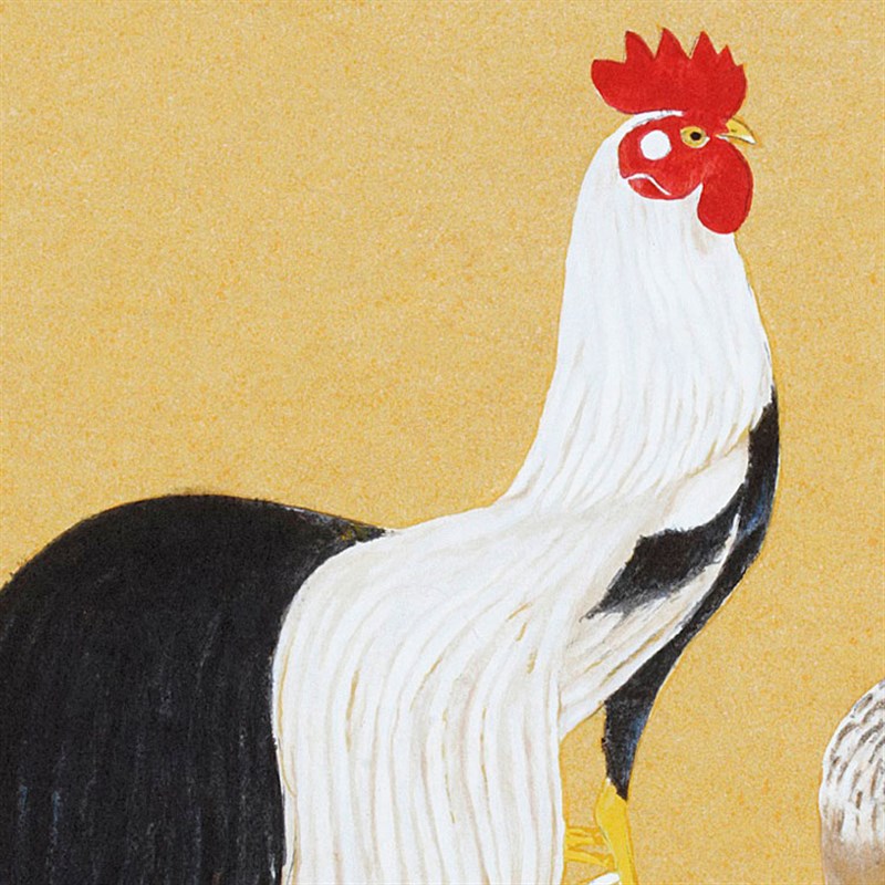 日式风格雄鸡图有框客厅挂画 酒店餐厅背景墙可定制木色外框油画