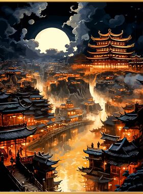 盛世大唐/中国风古风数字油画diy填充画画填色解闷手工礼物油彩画