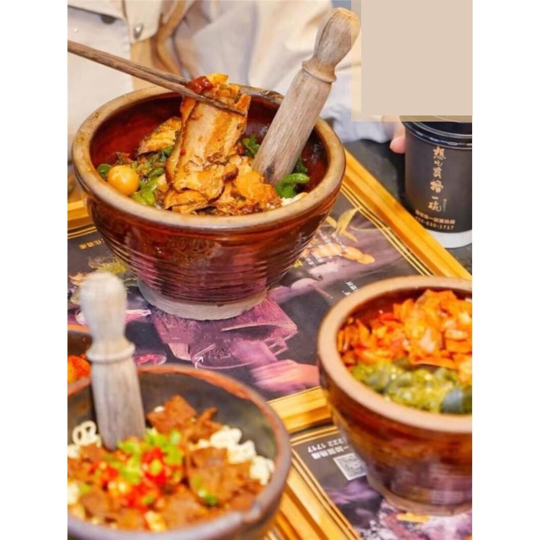 擂饭同款擂钵网红粗陶瓷商用捣辣椒蒜擂茶钵湘菜辣椒皮蛋茄子碗