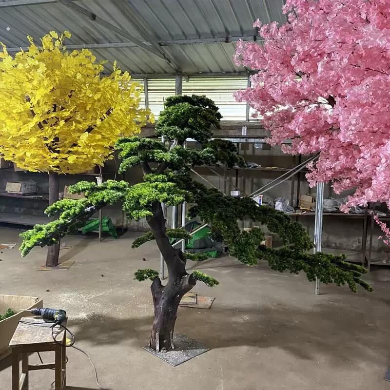 仿真迎客松松树罗汉松假松树商场室内装饰造型美人迎客松景观摆件