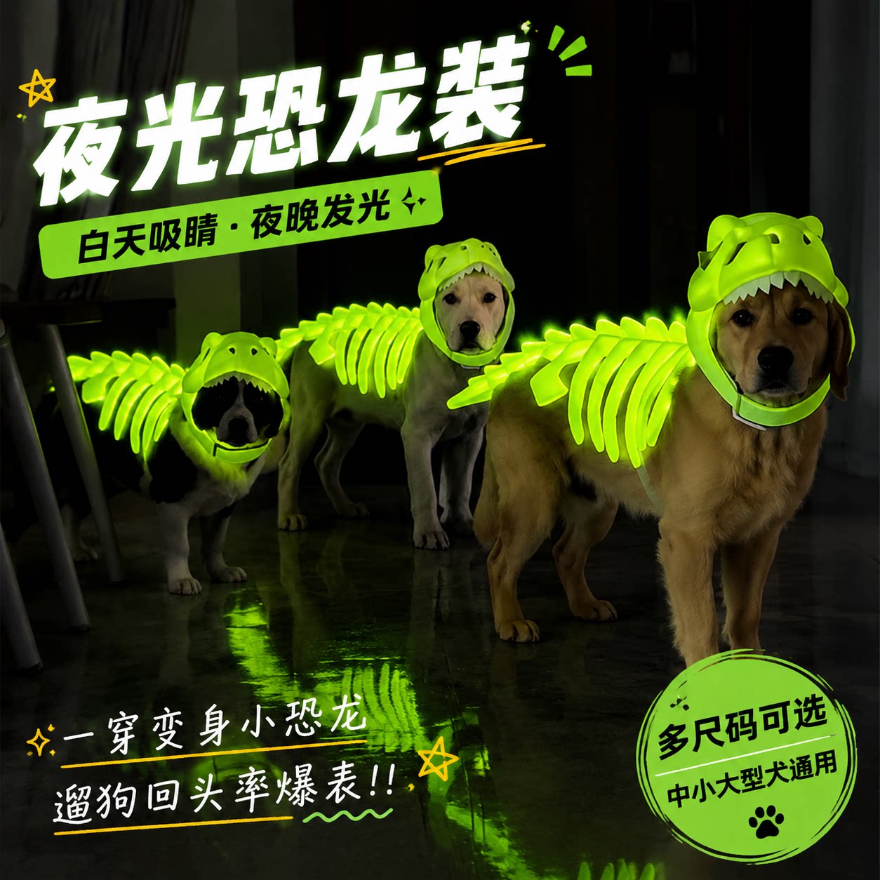夜光恐龙骨架！宠物头套帽子图片