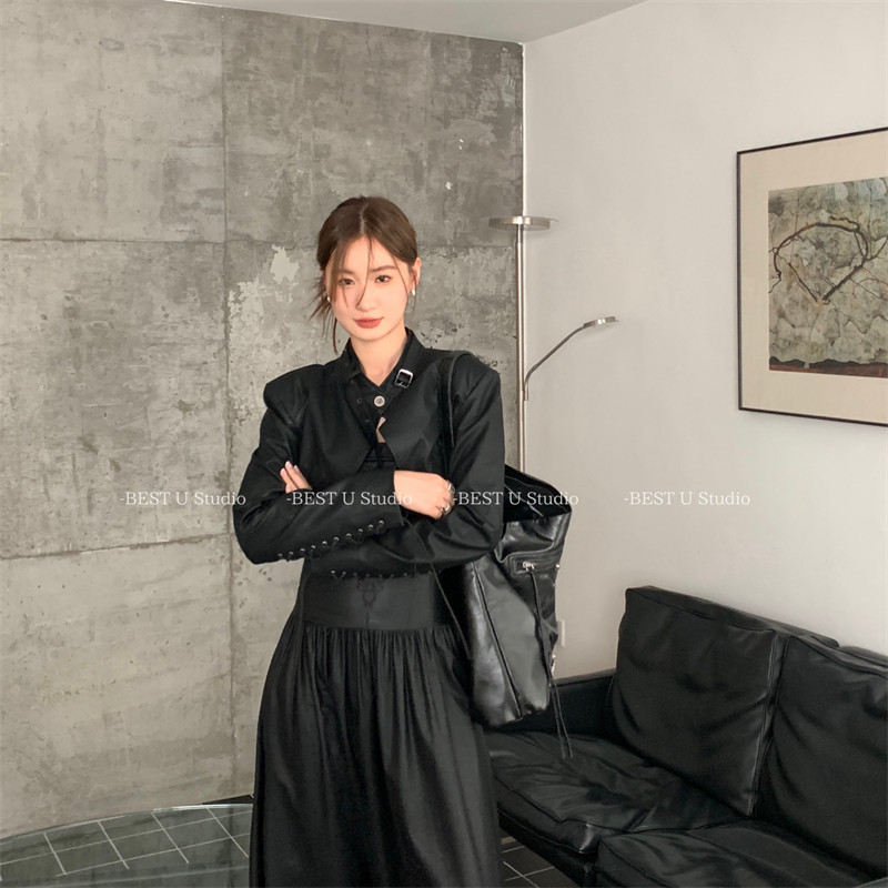 Best U机车风黑色短款皮衣外套女秋冬新款个性百搭长袖夹克上衣
