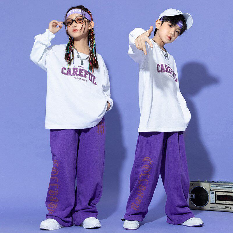 少儿街舞嘻哈宽松套装男孩长袖hiphop休闲卫裤演出服女孩爵士舞服