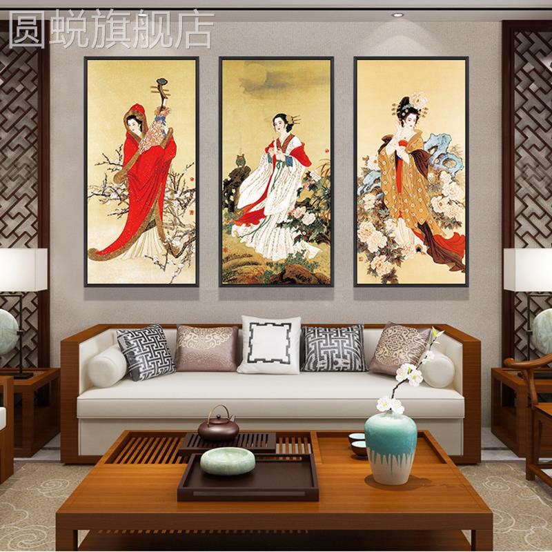 新款四大美女古典四联画 画新中式客厅装饰画 画古代美人图西施貂