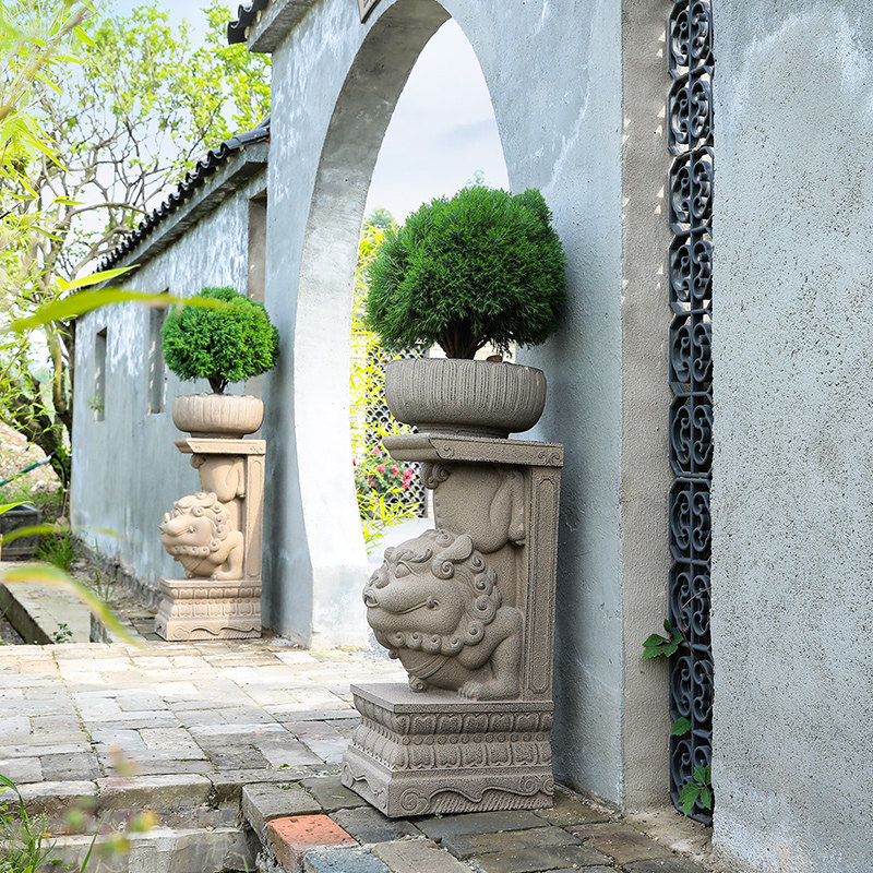 中式庭院花园布置户外装饰造景摆件仿石花盆底座入户大门门墩石墩