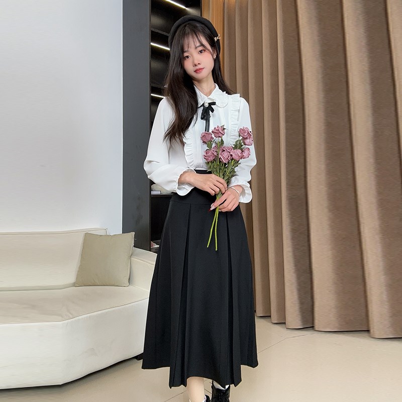 灰色西装百褶裙女2025新款高腰显瘦小个子a字半身裙百搭防走光