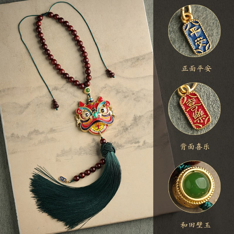 景泰蓝醒狮汽车挂件本命年属蛇2025新款礼物车载内吊饰后视镜挂饰