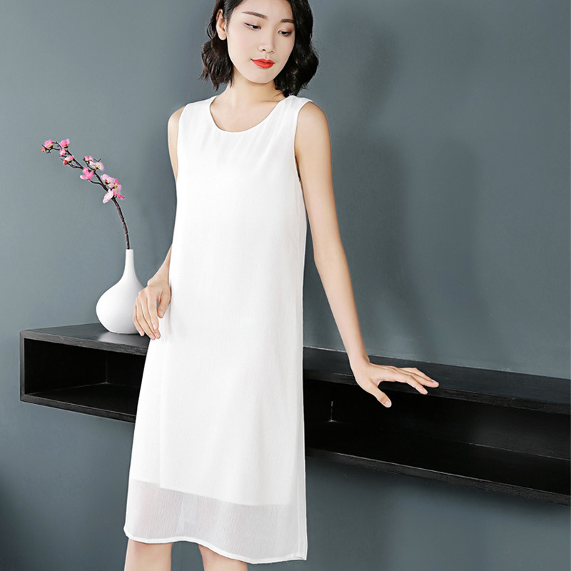 雪纺吊带女夏内搭长款打底裙外穿中长款连衣裙宽松大码无袖背心裙