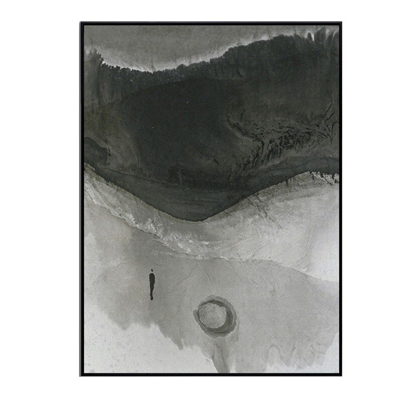 客厅装饰画三联有框画新中式餐厅挂画水墨山水画玄关创意黑白油画