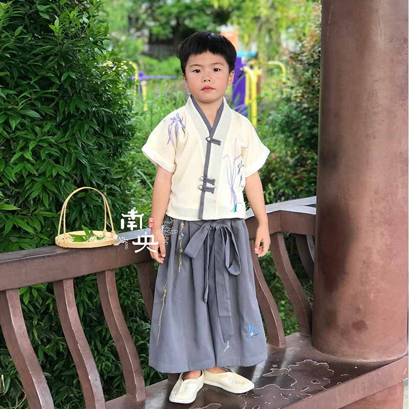 南央汉服男童中国风短袖套装夏季薄款男孩改良唐装儿童国学服夏天