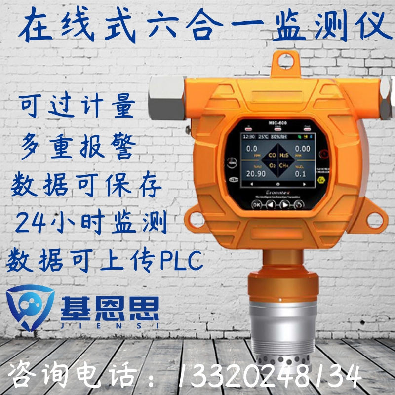 基恩思在线式六合一气体检测仪固定式多合一甲烷二氧化碳报警仪